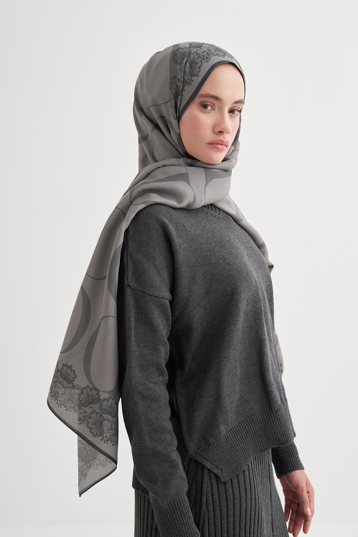 FİRUZE - Gri Floş Şal