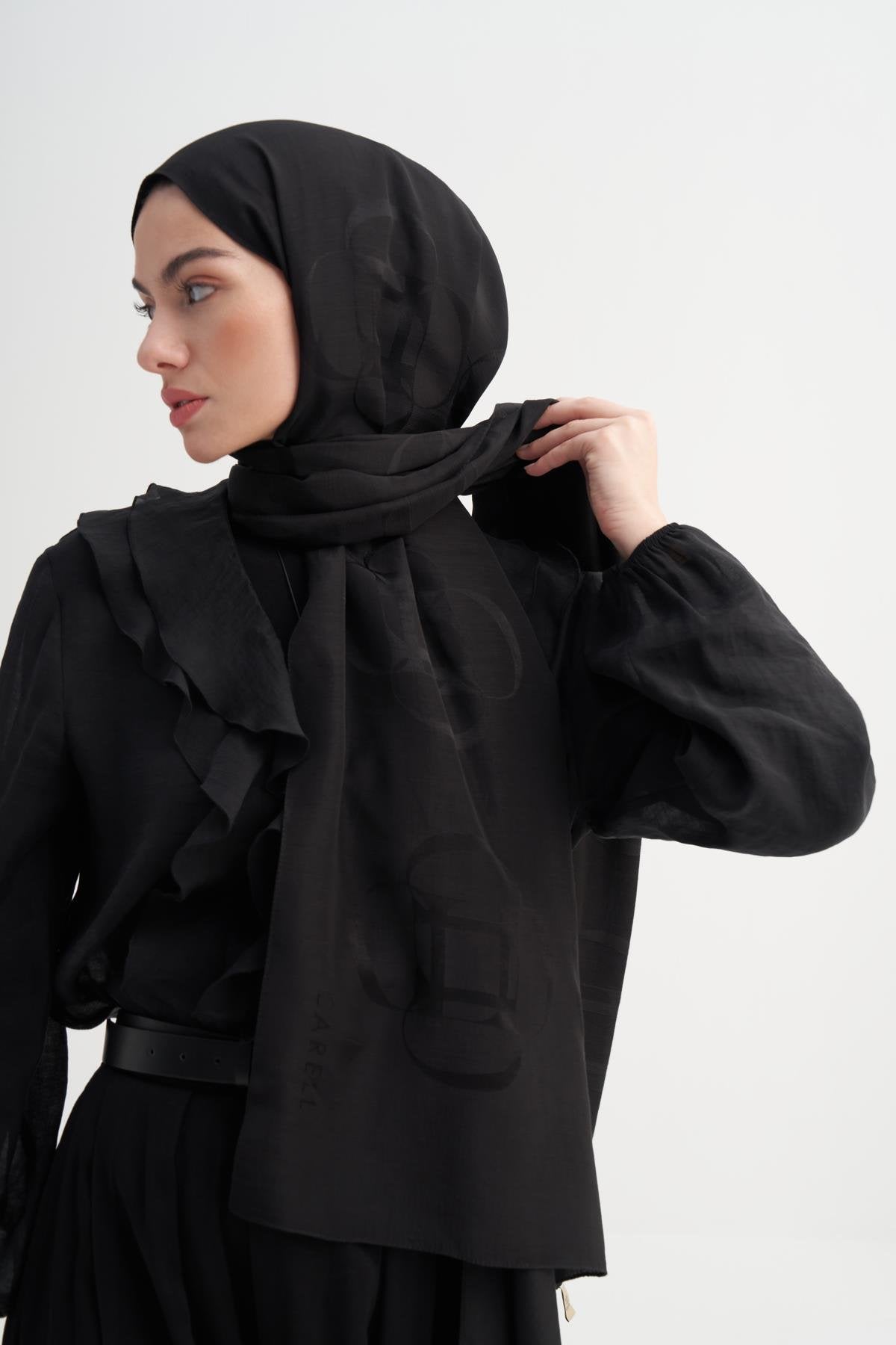 HALE - Siyah Floş Jakar Şal