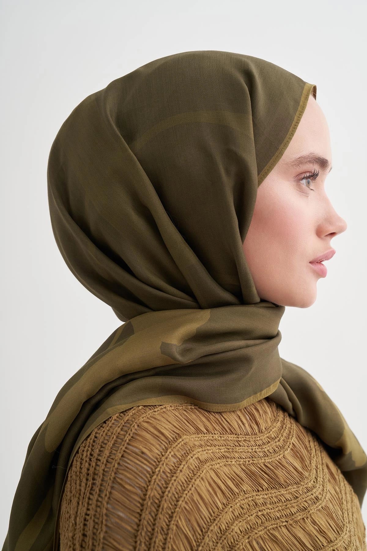 GİZLİ BAHÇE - Zeytin Yeşili Floş Şal