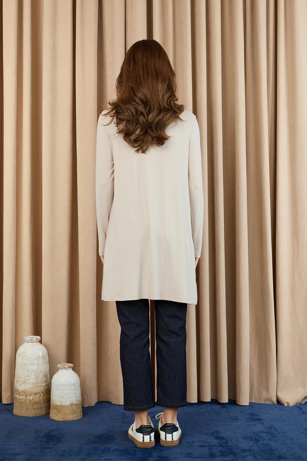 Kadın Balıkçı Yaka Tül Detaylı Bluz - Bej