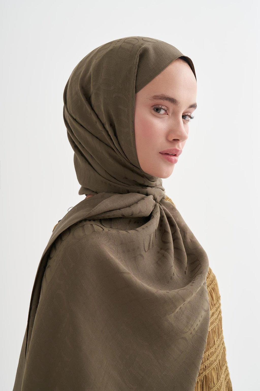 LİVA - Zeytin Yeşili Pamuk Şal