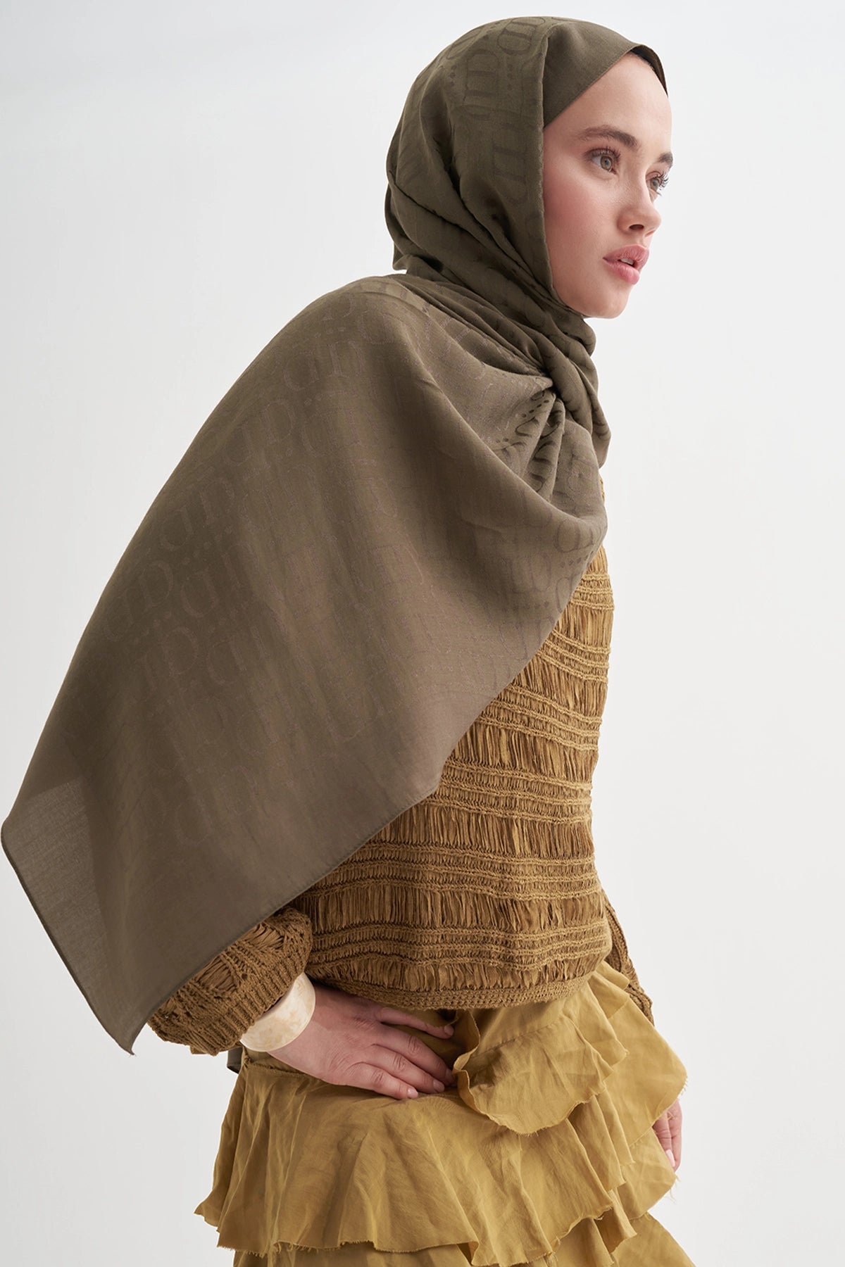 LİVA - Zeytin Yeşili Pamuk Şal