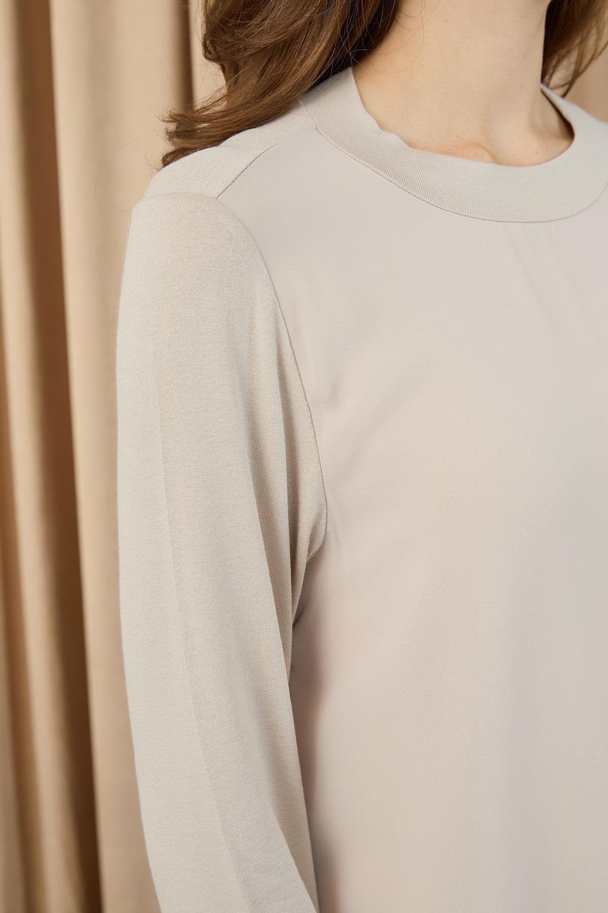 Kadın Balıkçı Yaka Tül Detaylı Bluz - Bej