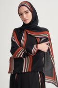 MÜHÜR - Şeritli Siyah Viskon Şal