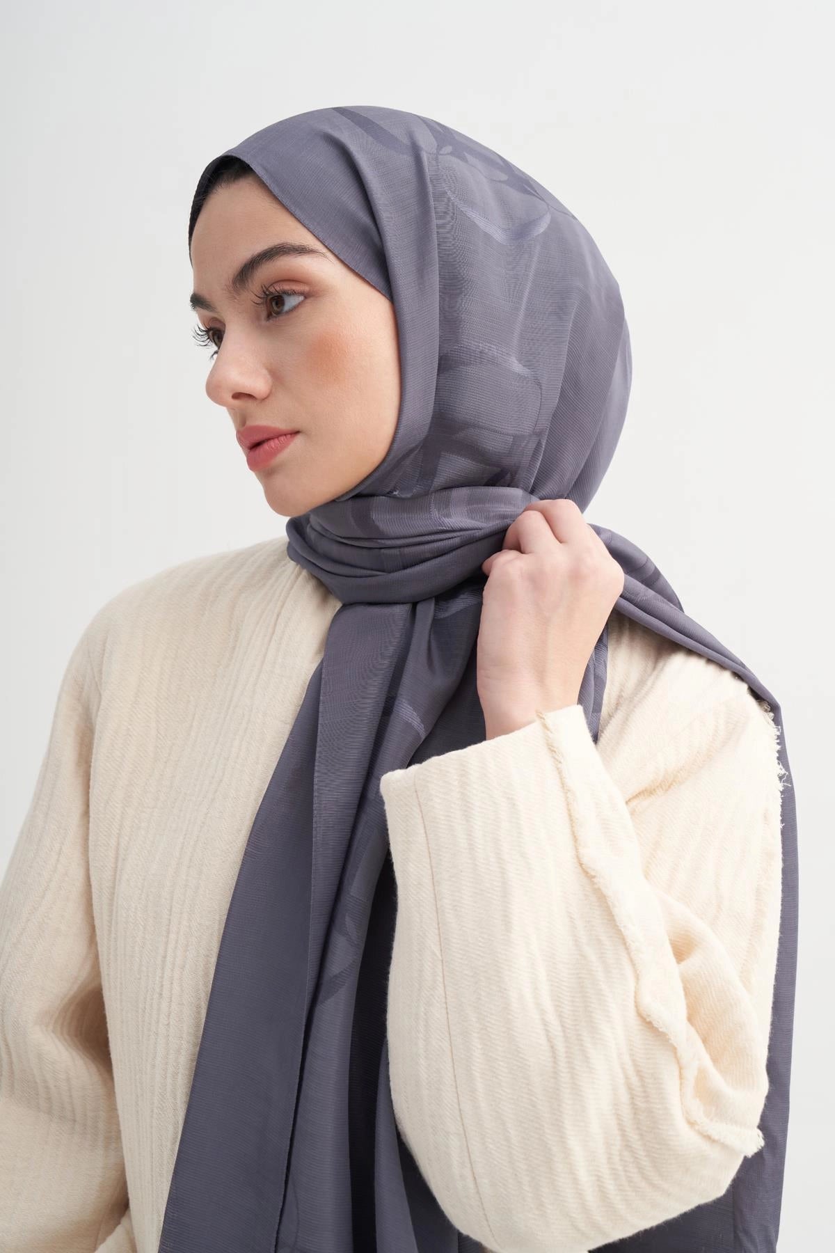 HALE - Füme Floş Jakar Şal