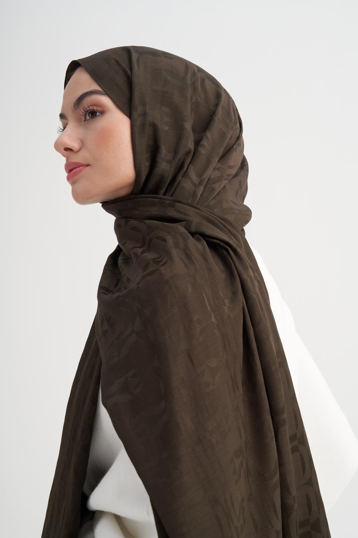 HALE - Acı Kahve Floş Jakar Şal