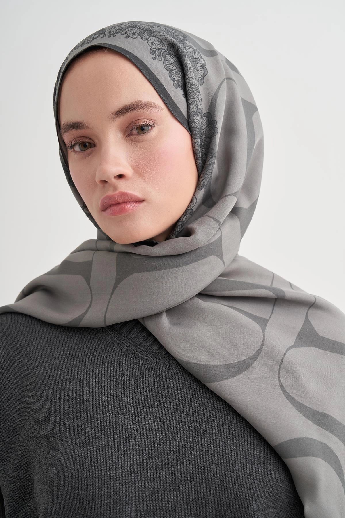 FİRUZE - Gri Floş Şal