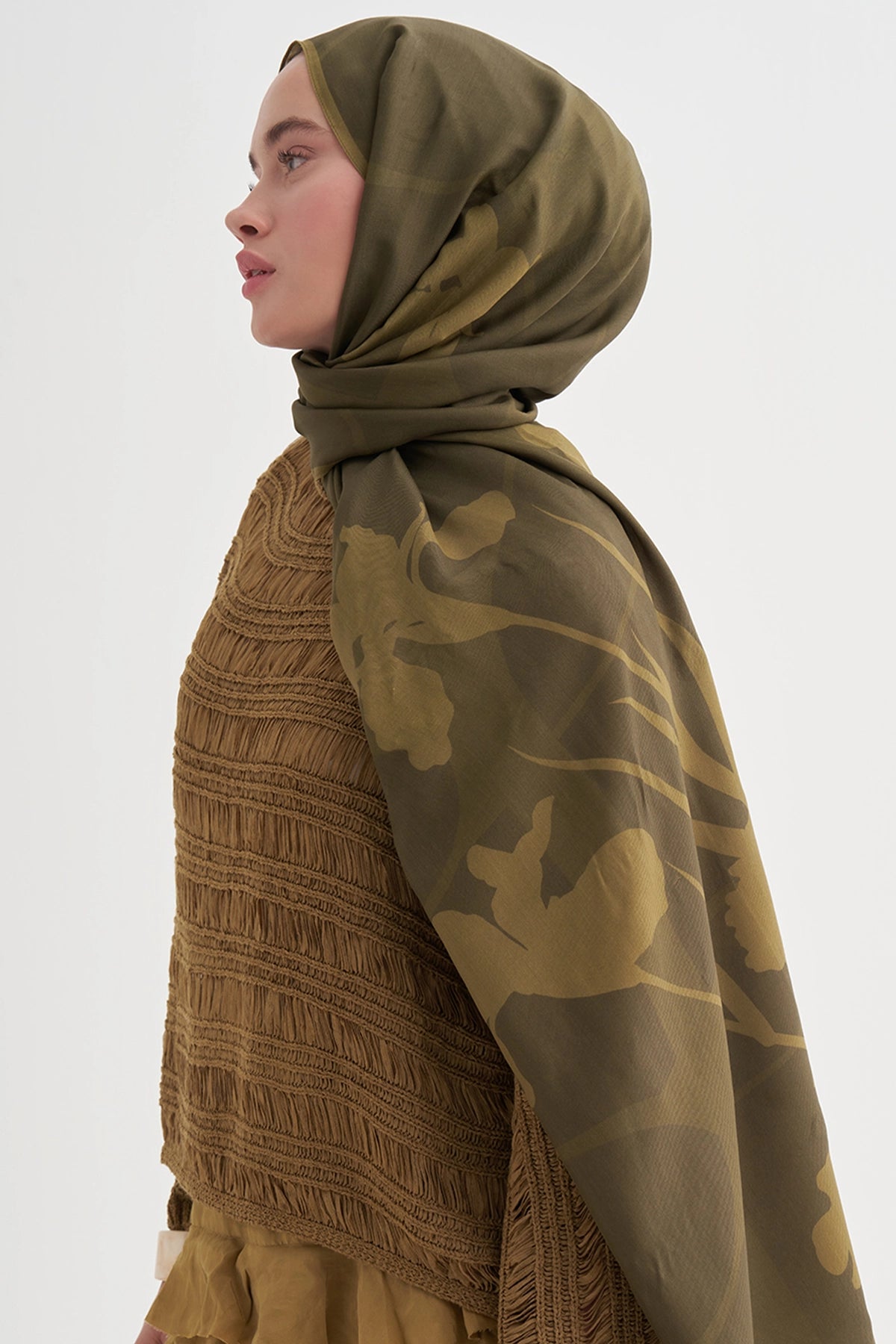 GİZLİ BAHÇE - Zeytin Yeşili Floş Şal