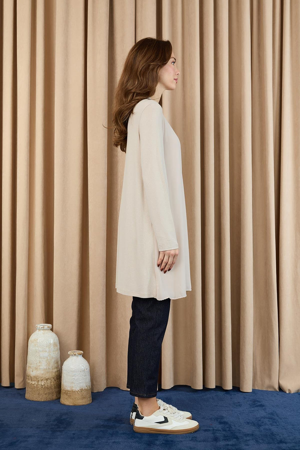 Kadın Balıkçı Yaka Tül Detaylı Bluz - Bej