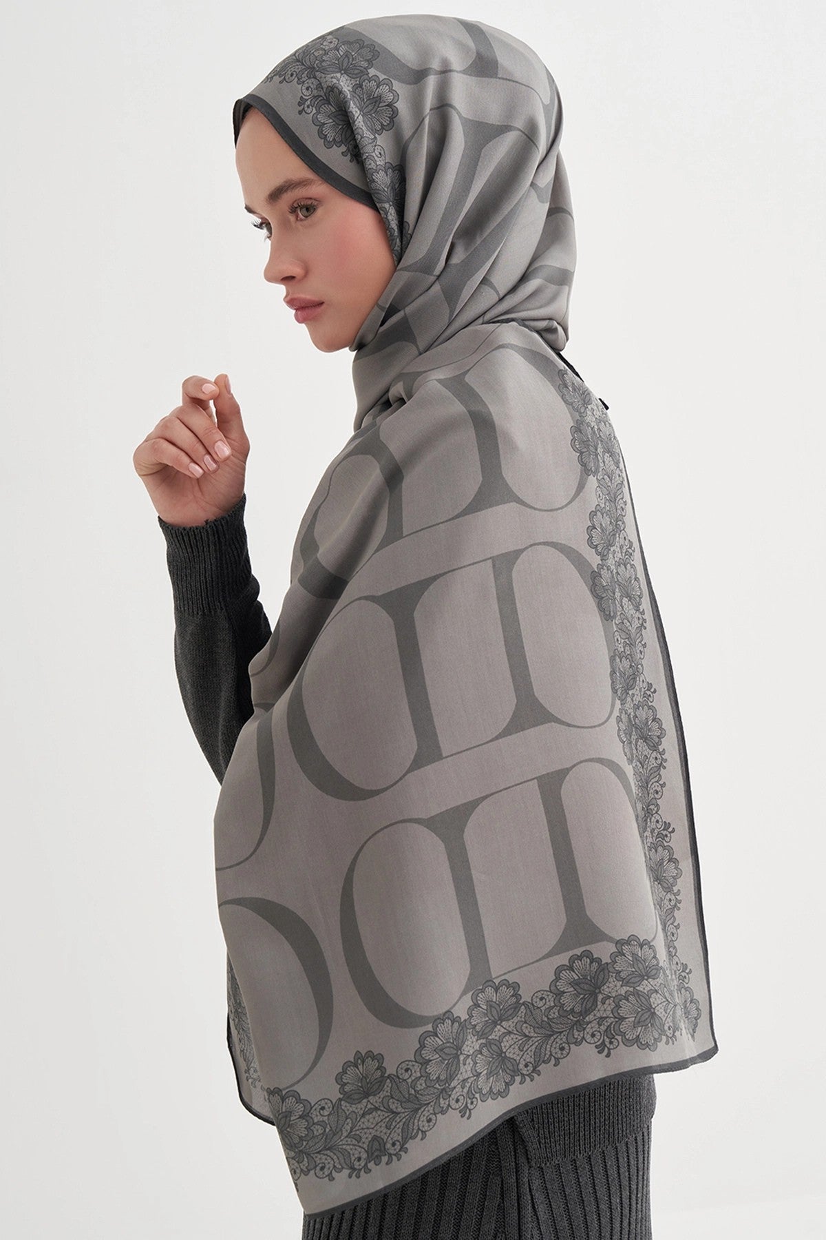 FİRUZE - Gri Floş Şal