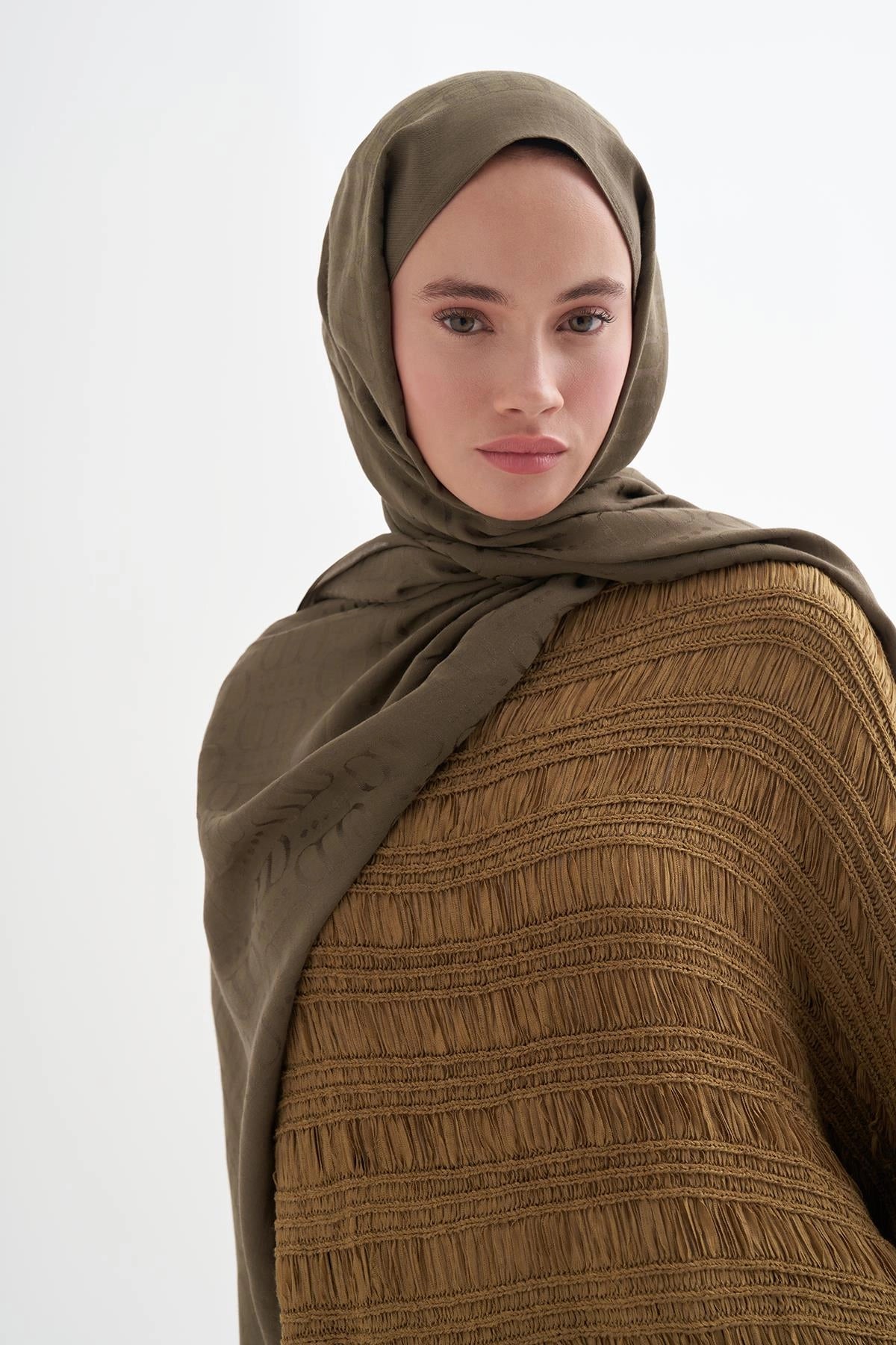 LİVA - Zeytin Yeşili Pamuk Şal