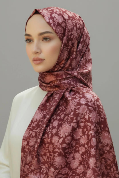 GONCA - Bordo Çiçek Dokulu Şal