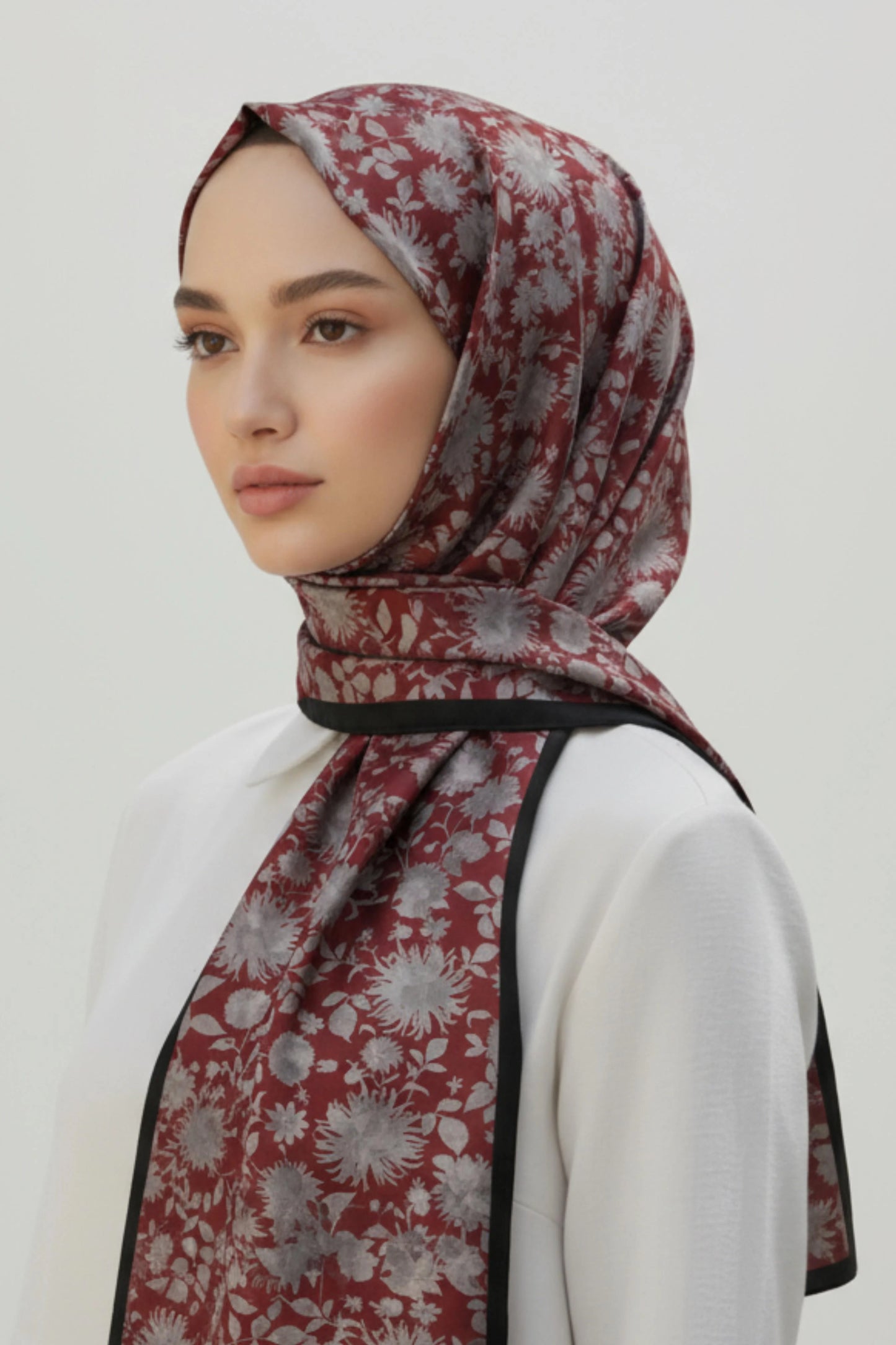 GONCA - Bordo Çiçek Dokulu Şal