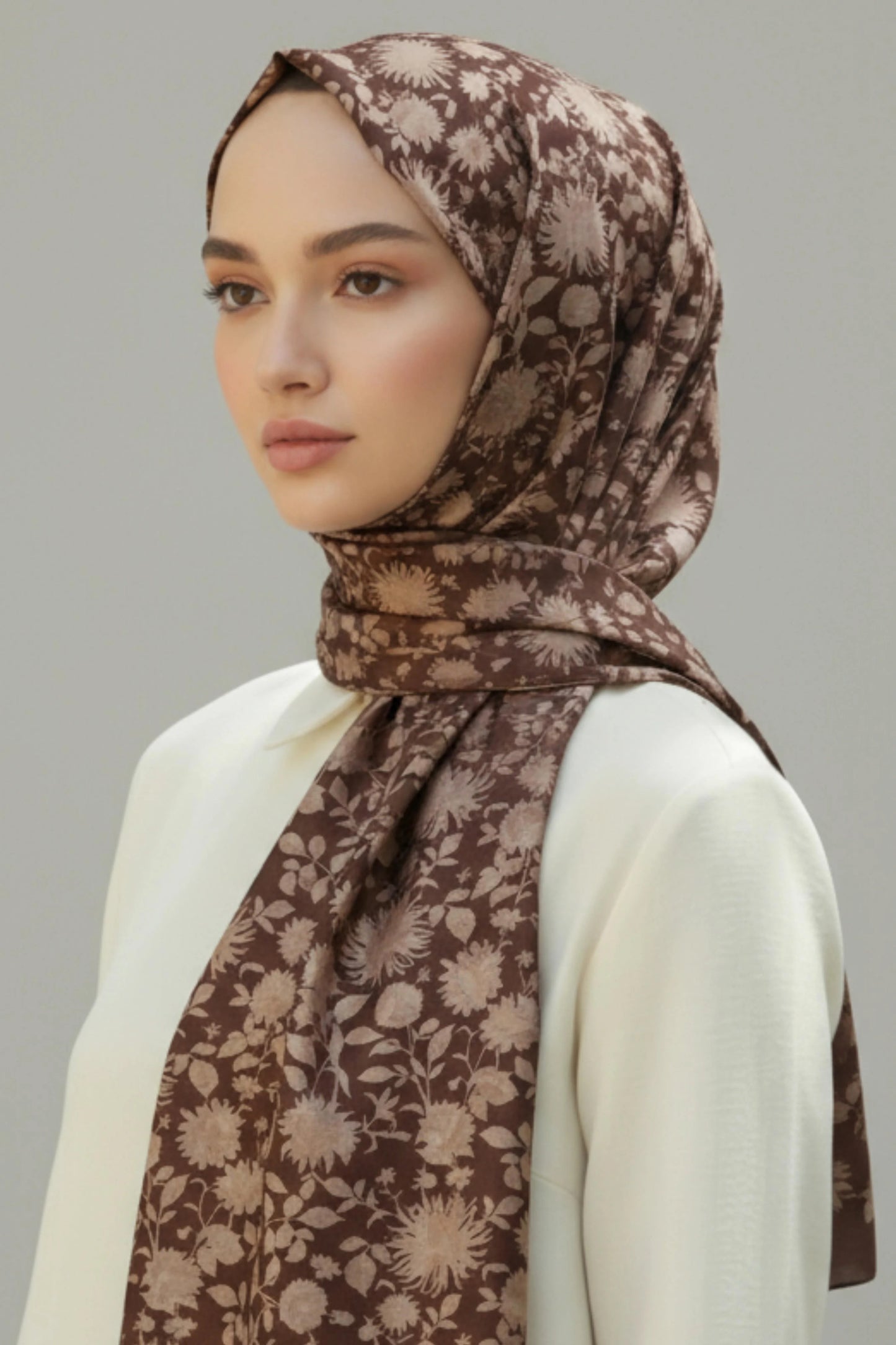 GONCA - Kahve Çiçek Dokulu Şal