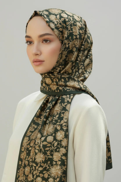 GONCA - Zümrüt Yeşil Çiçek Dokulu Şal