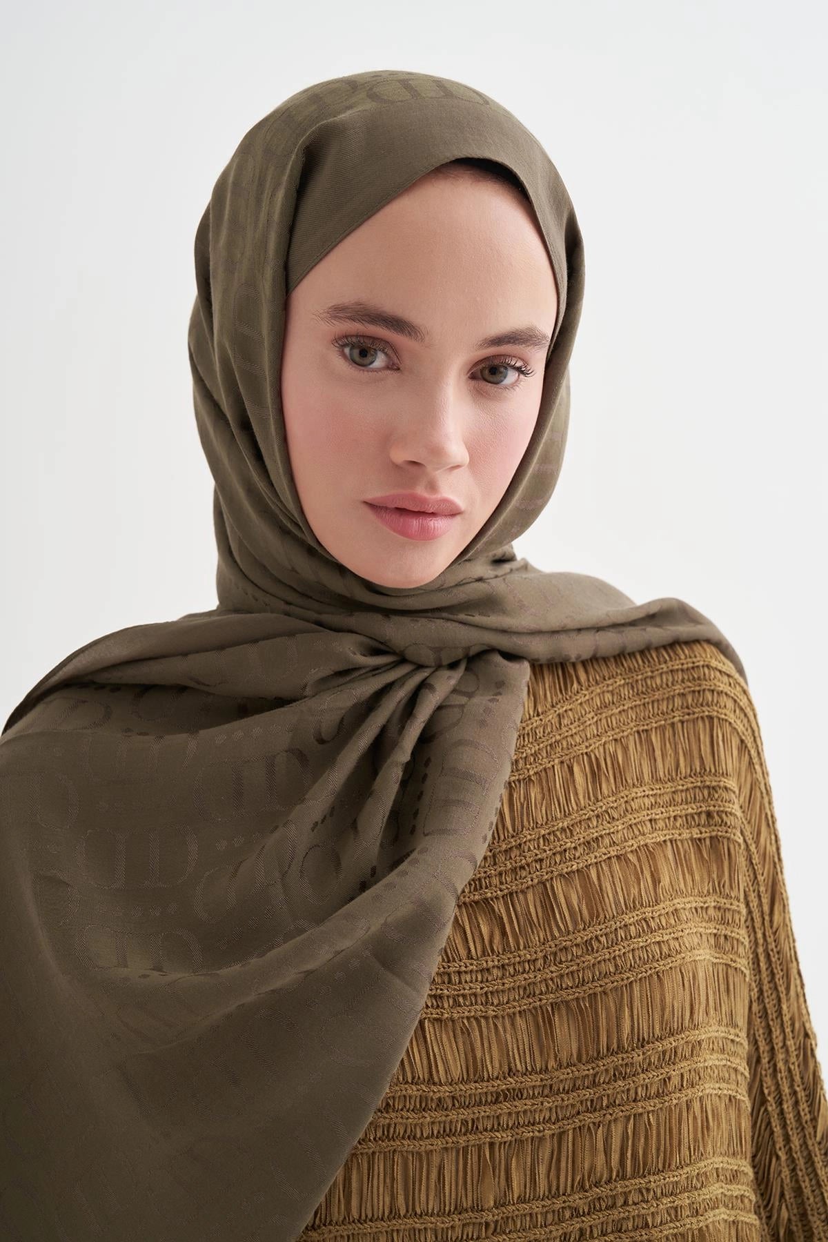 LİVA - Zeytin Yeşili Pamuk Şal