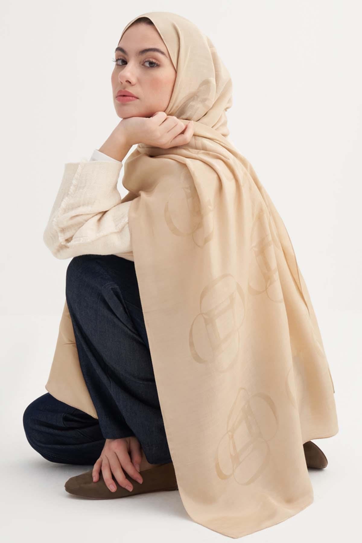 HALE - Bej Floş Jakar Şal