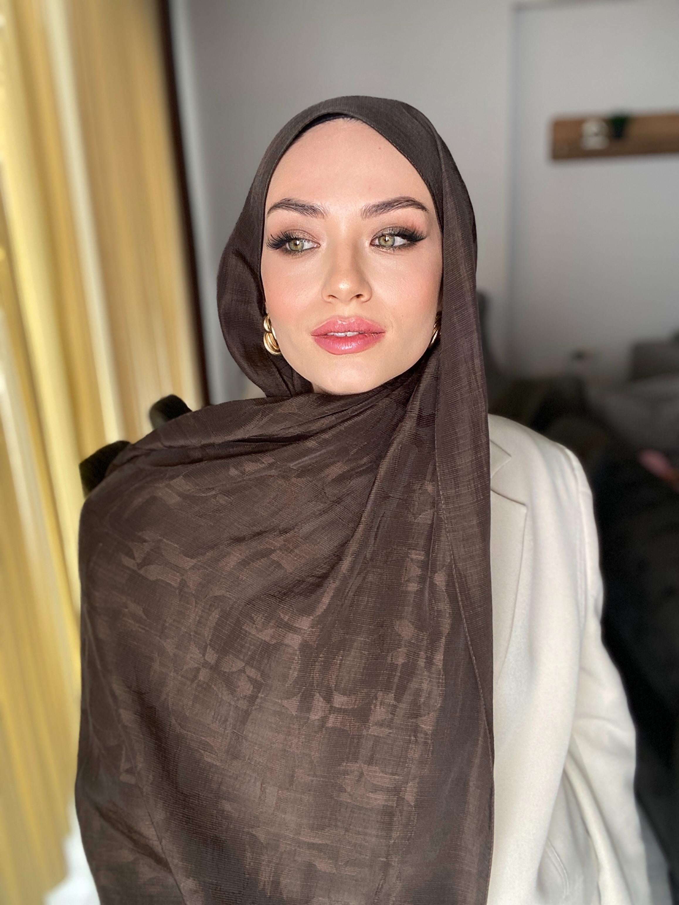 HALE - Acı Kahve Floş Jakar Şal