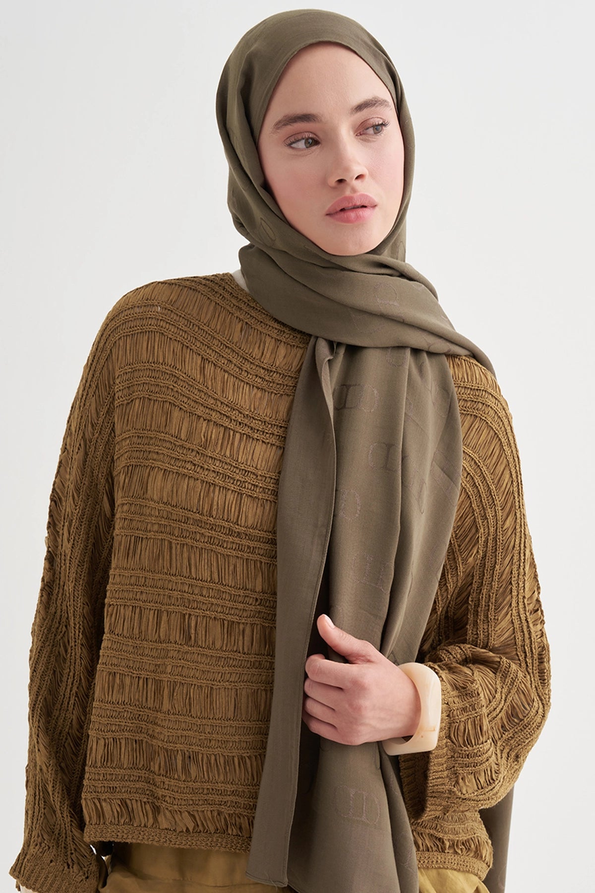 ALYA - Zeytin Yeşili Pamuk Şal