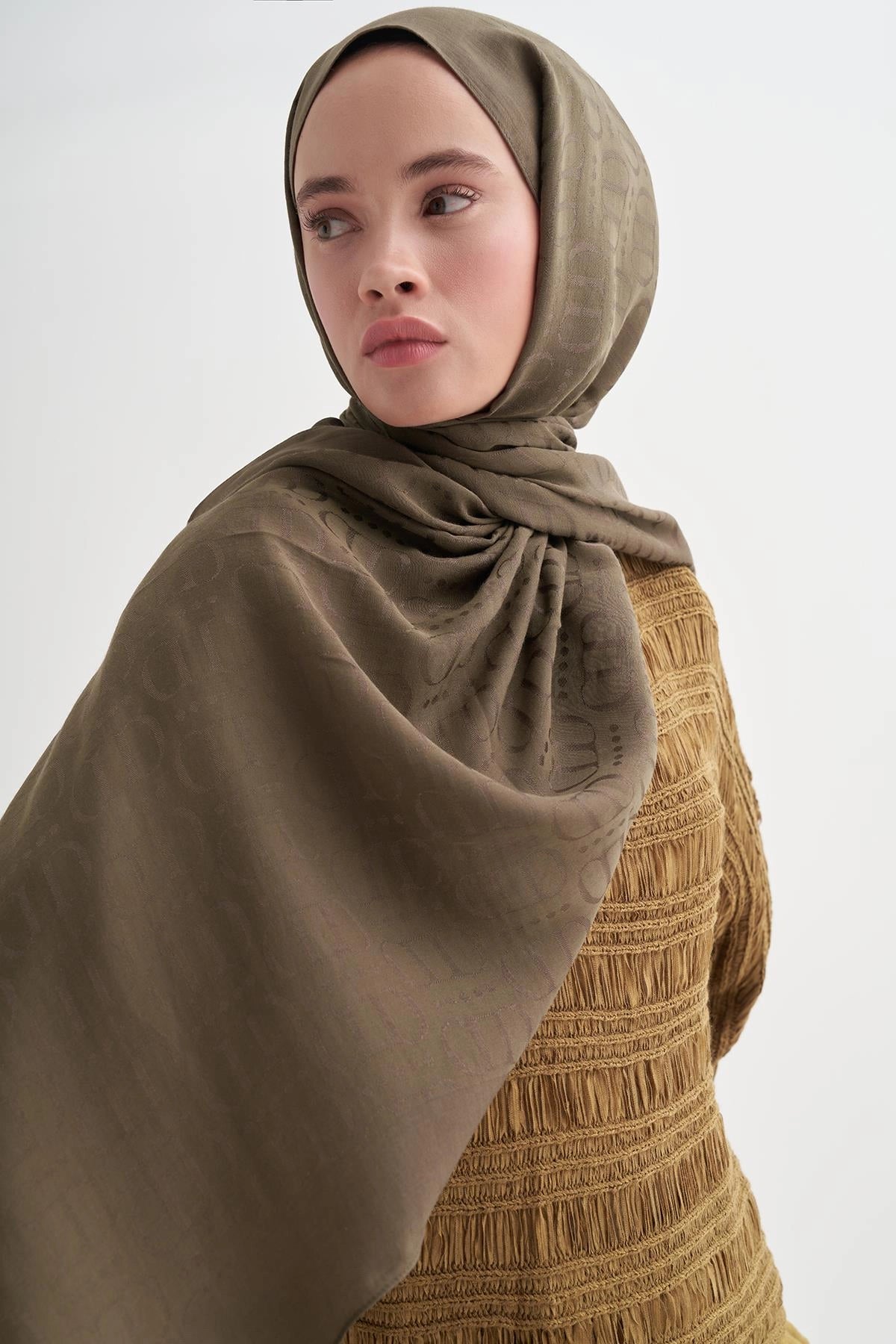 LİVA - Zeytin Yeşili Pamuk Şal