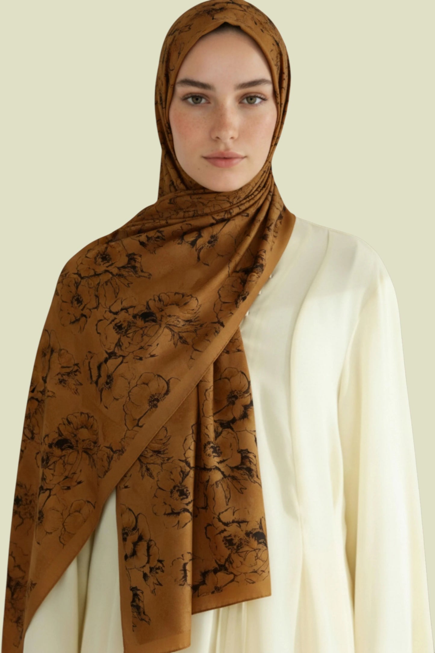 DEFNE - Antrasit Çiçek Desenli Cotton Şal